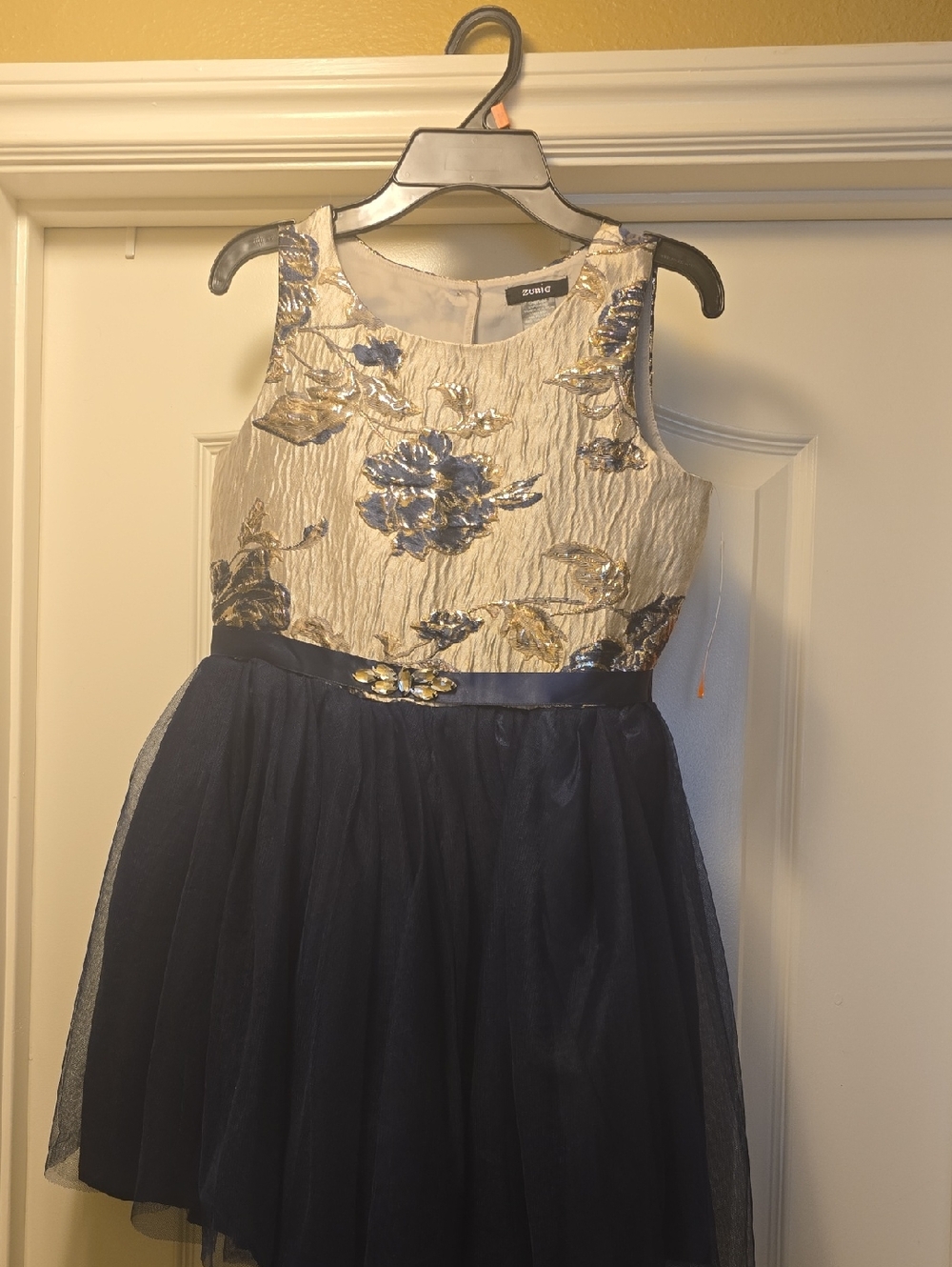 Zunie Navy and Gold Floral Tulle Party Dress